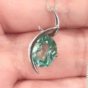 Vintage 14K Green Spinel Pendant: White Gold Crescent Abstract Slider Piece